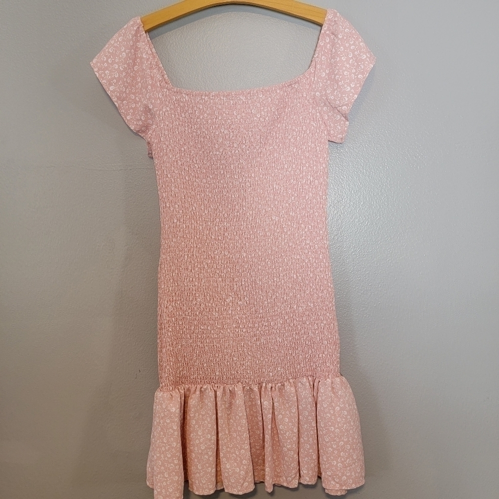 Off the shoulder drop waist pink floral mini dress - Picture 5 of 7